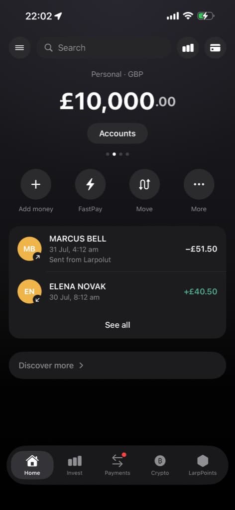 Revolut dashboard preview